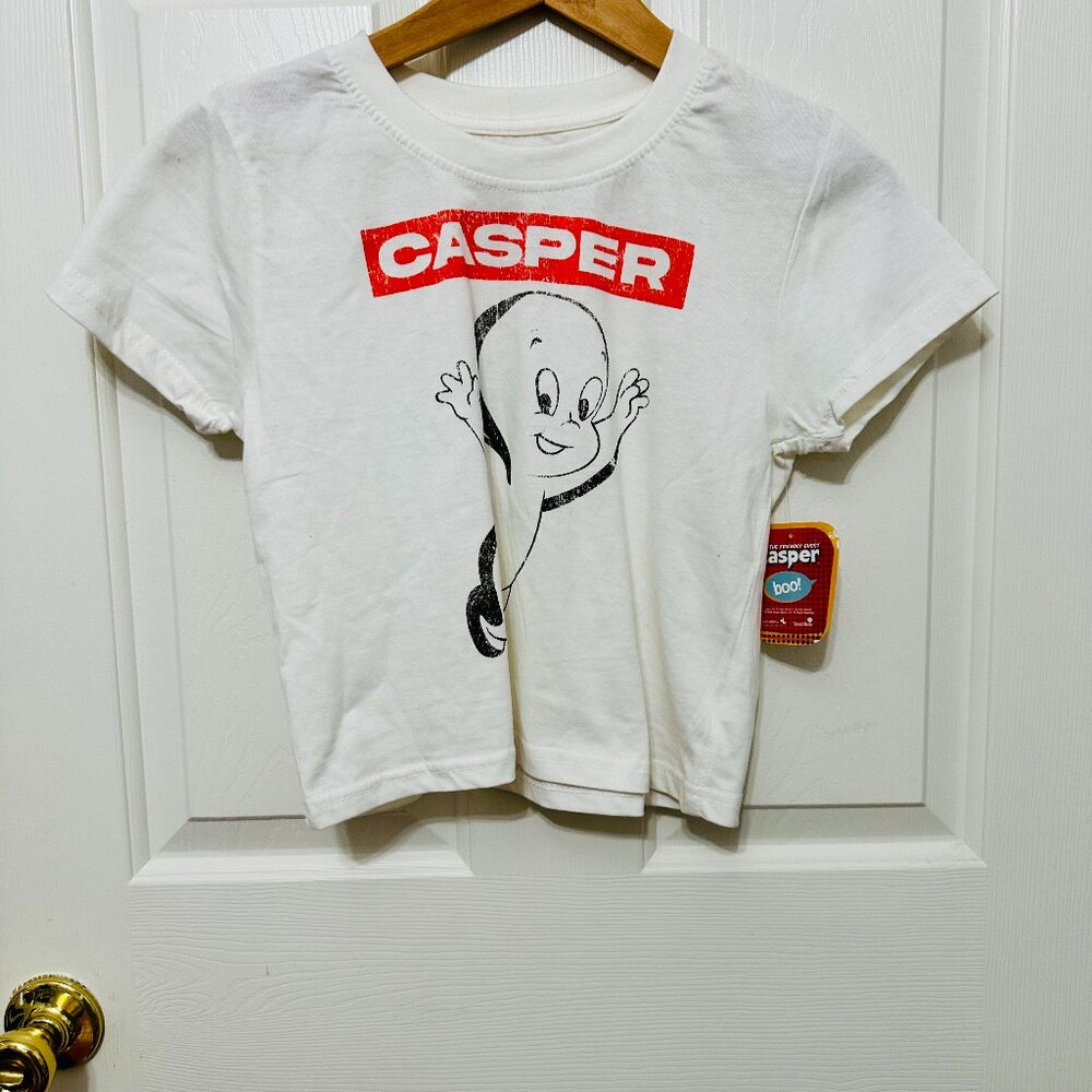 CASPER THE FRIENDLY GHOST SHORT SLEEVE CROPPED CREW NECK T-SHIRT WHITE